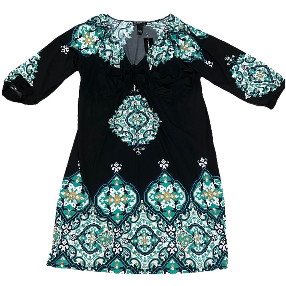 Women's INC Black Teal Patterned Dress Size Large